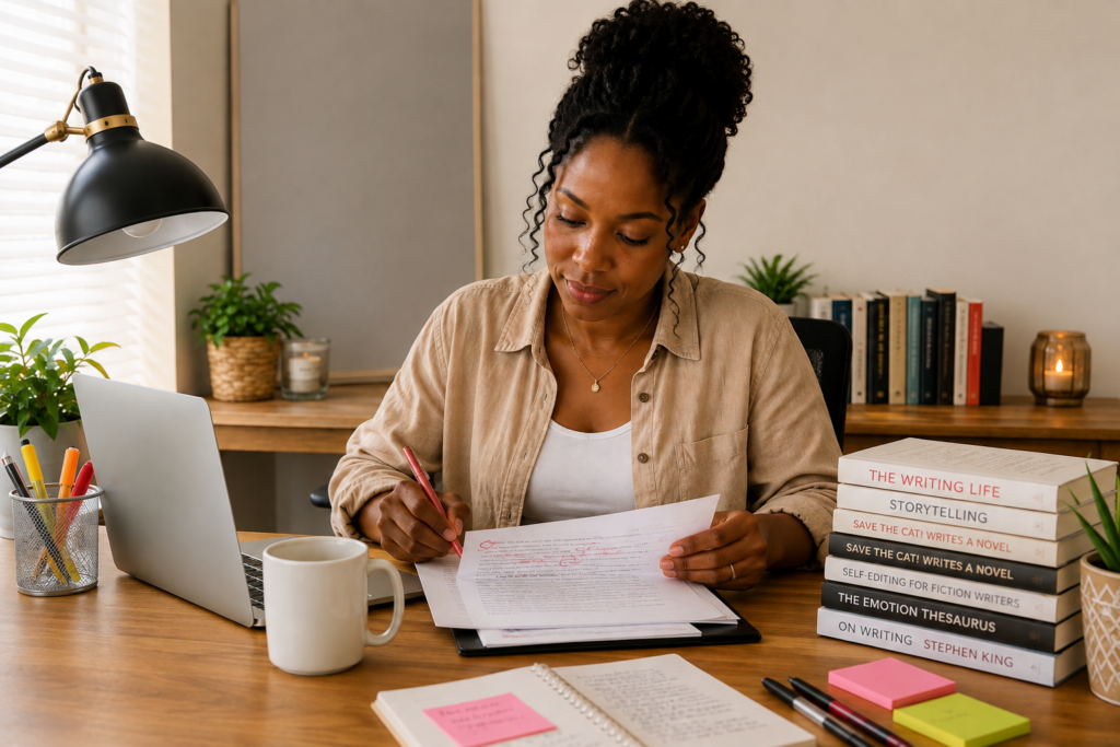 black female author editing her work after beta readers 